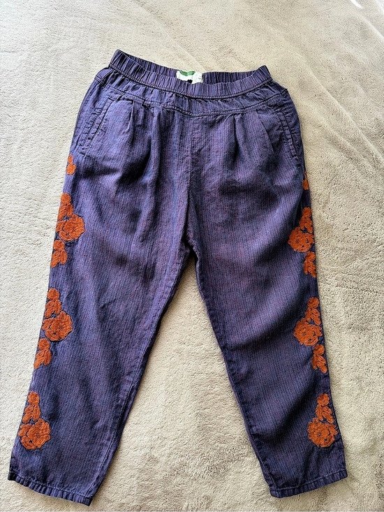 Anthropologie Pants - Anthropologie Purple Linen Floral Embroidered Pants S Petite